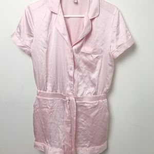 Pink Satin Pajama Romper